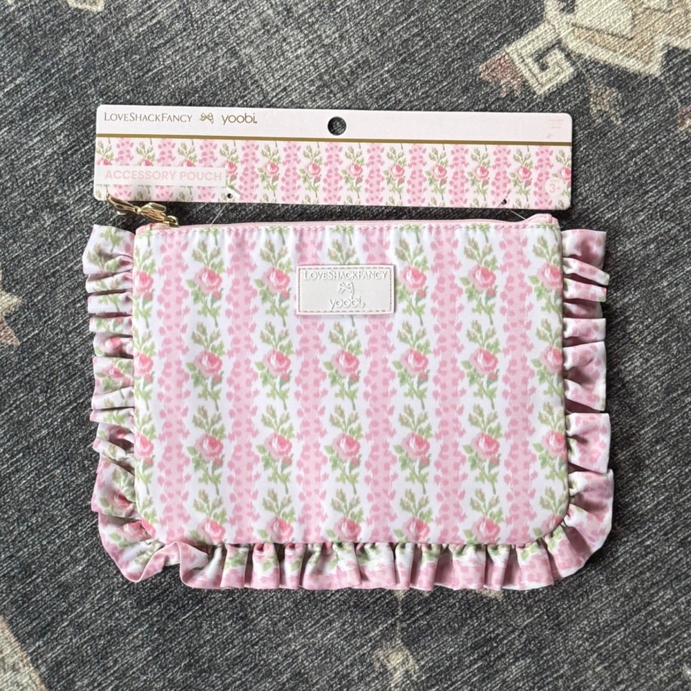Love Shack Fancy Pencil Case Accessory Pouch Pink Ruffle Blooming Heirloom NEW